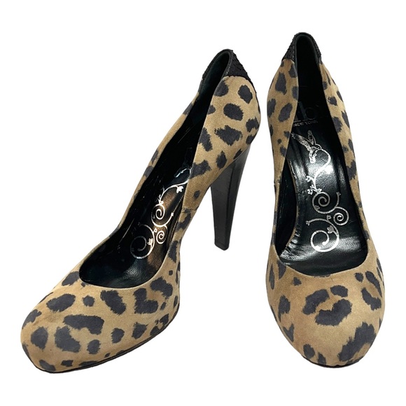 TIBI NEW YORK Suede Leather Cheetah Tan & Black Reptile Accent Back of Heel 10 - Picture 10 of 16